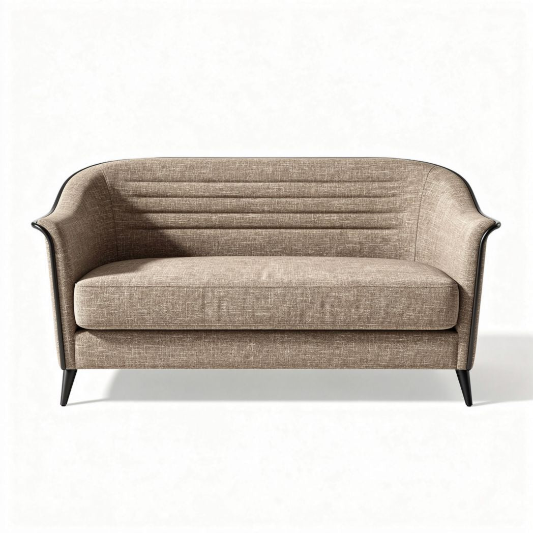 Contemporary two-seater sofa in beige fabric with metal legs 150 x 75 x 85cm