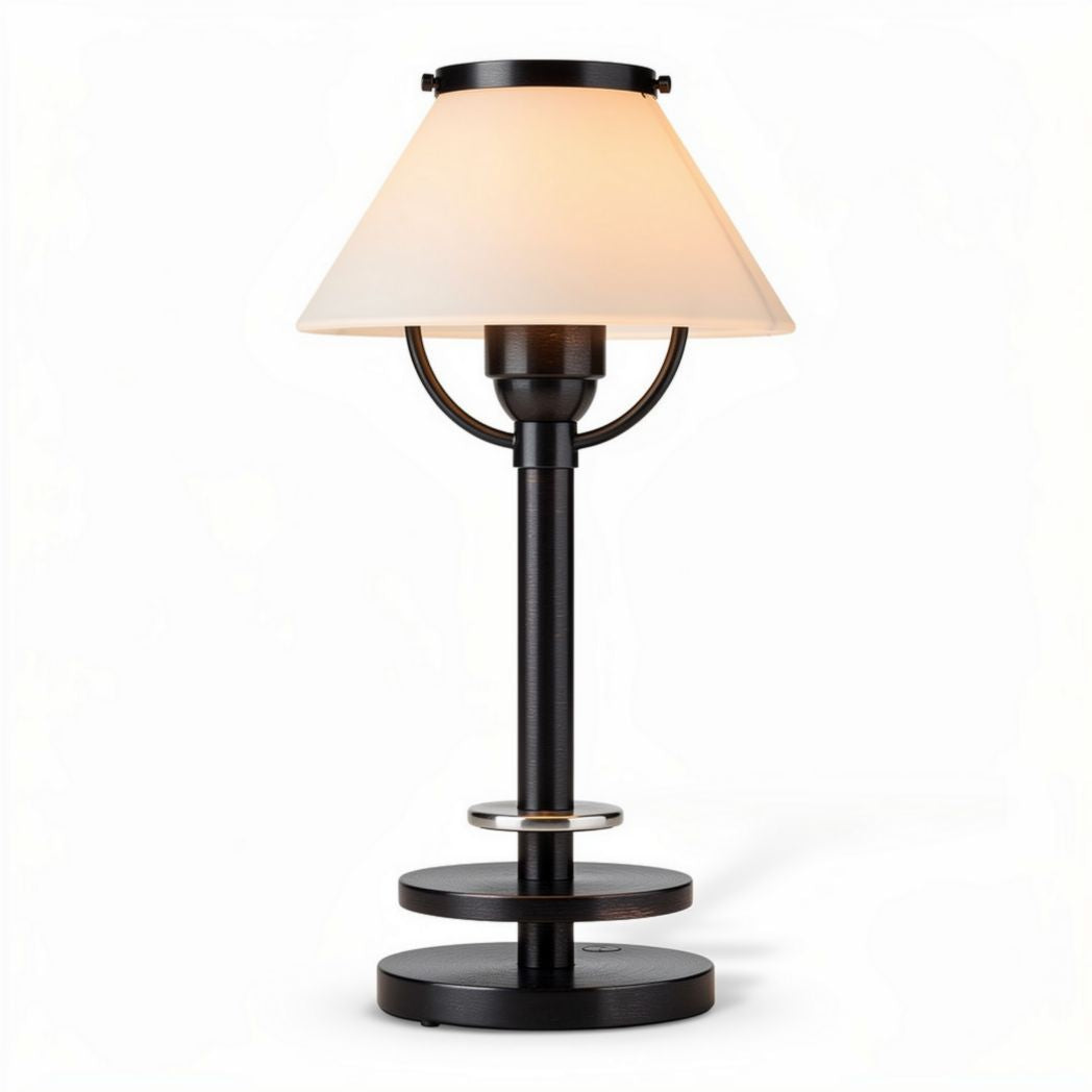 Black metal table lamp with beige fabric shade 30 x 20 x 50cm for home office use