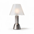 Table lamp with white geometric shade and stainless steel base 15 x 15 x 30cm