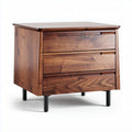 Wooden nightstand with three drawers and metal legs in walnut finish 60 x 45 x 50cm