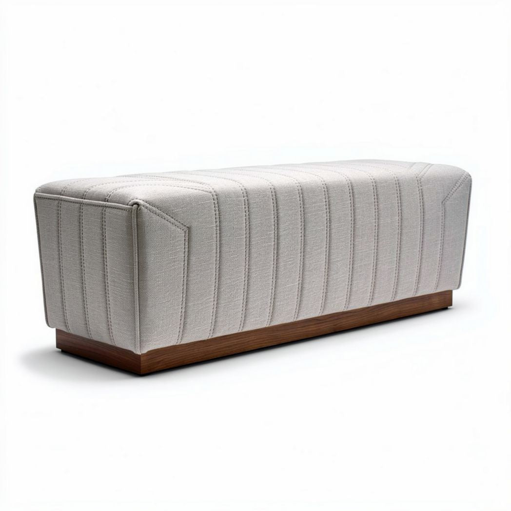 Fabric upholstered storage bench with wooden base 150 x 40 x 45cm