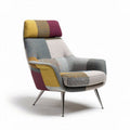 Patchwork accent chair with wooden legs for living room use 80 x 80 x 100cm