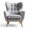 Modern tufted accent chair in light gray fabric with wooden legs 80 x 80 x 90cm