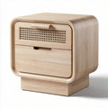 Natural wood nightstand with rattan drawer front and two spacious drawers 60 x 45 x 40cm